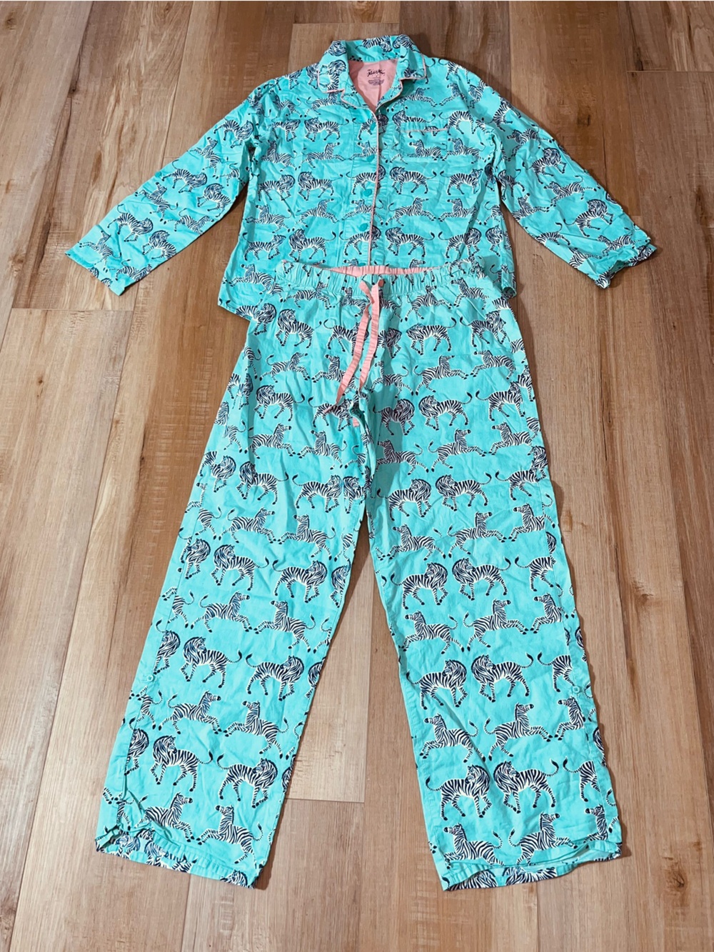 Nick & Nora Women’s Cotton Mint Green Zebra Print Pajama Set Size Medium